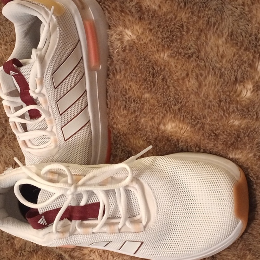 Adidas Women's White and Maroon Sneakers